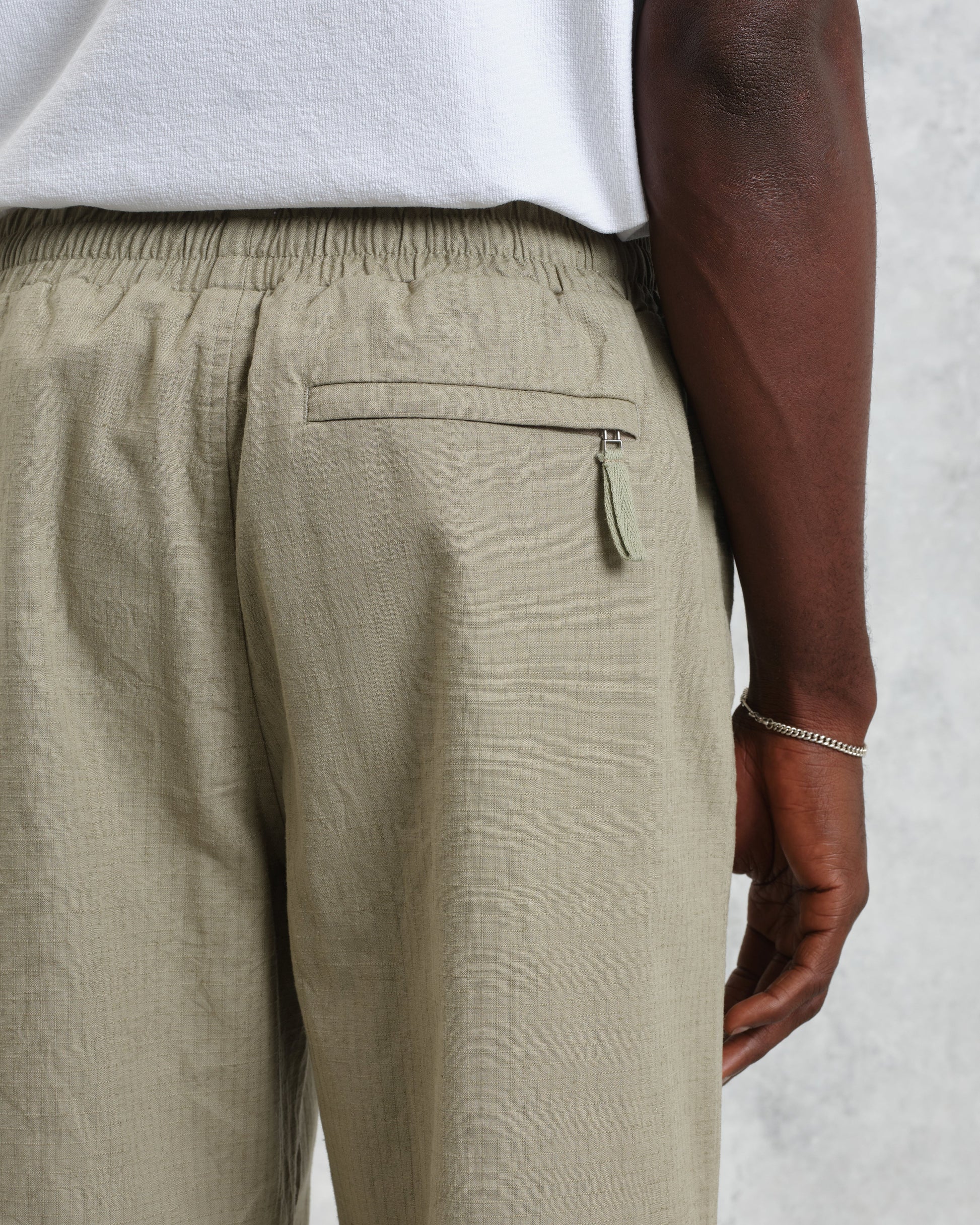 wax london men's Tyne - Light Khaki Linen Ripstop Trousers