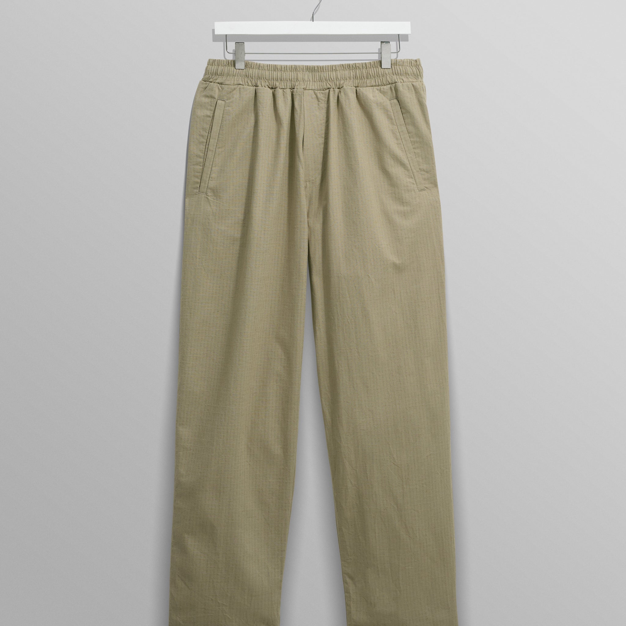 wax london men's Tyne - Light Khaki Linen Ripstop Trousers