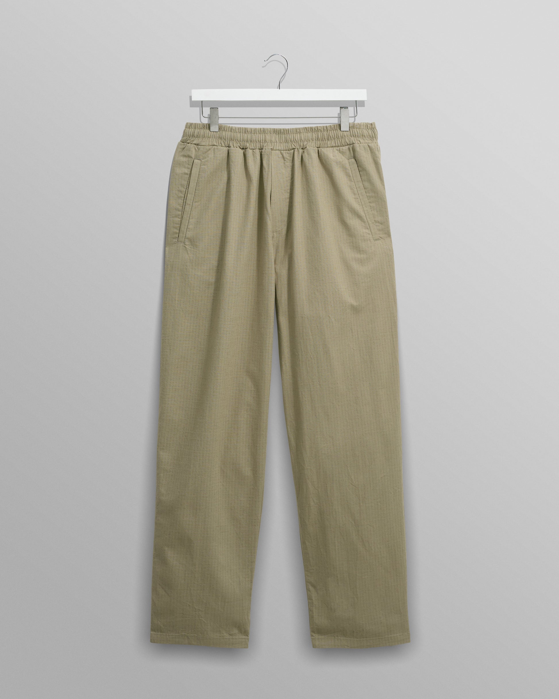 wax london men's Tyne - Light Khaki Linen Ripstop Trousers