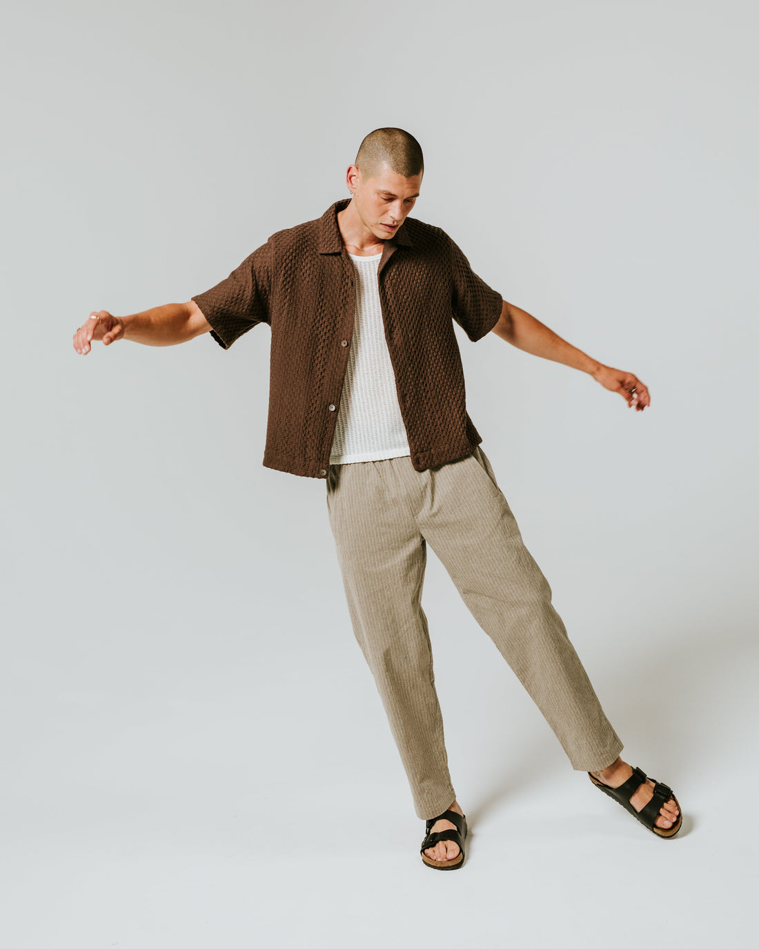 wax london men's Tyne - Natural Chalk Stripe Trousers