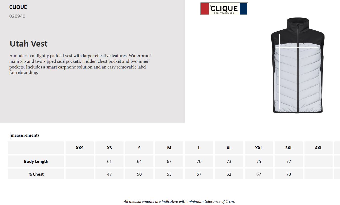 Clique Utah Mens Reflective Gilet | Lightly Padded Body Warmer | XS-3XL - Gilet - Logo Free Clothing