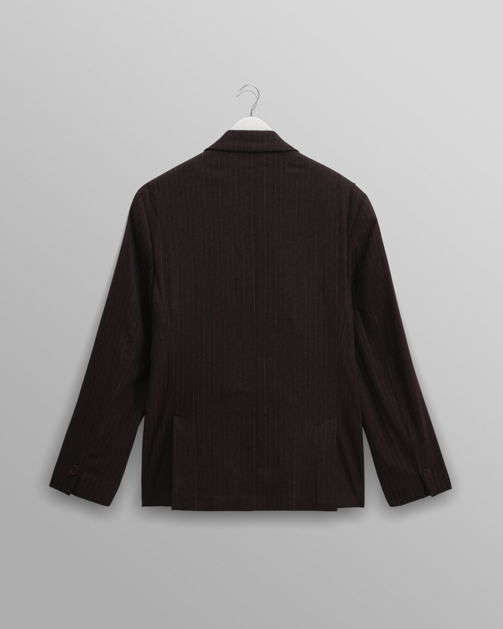 wax london men's Vigo - Dark Brown Double Breasted Wool Pinstripe Blazer