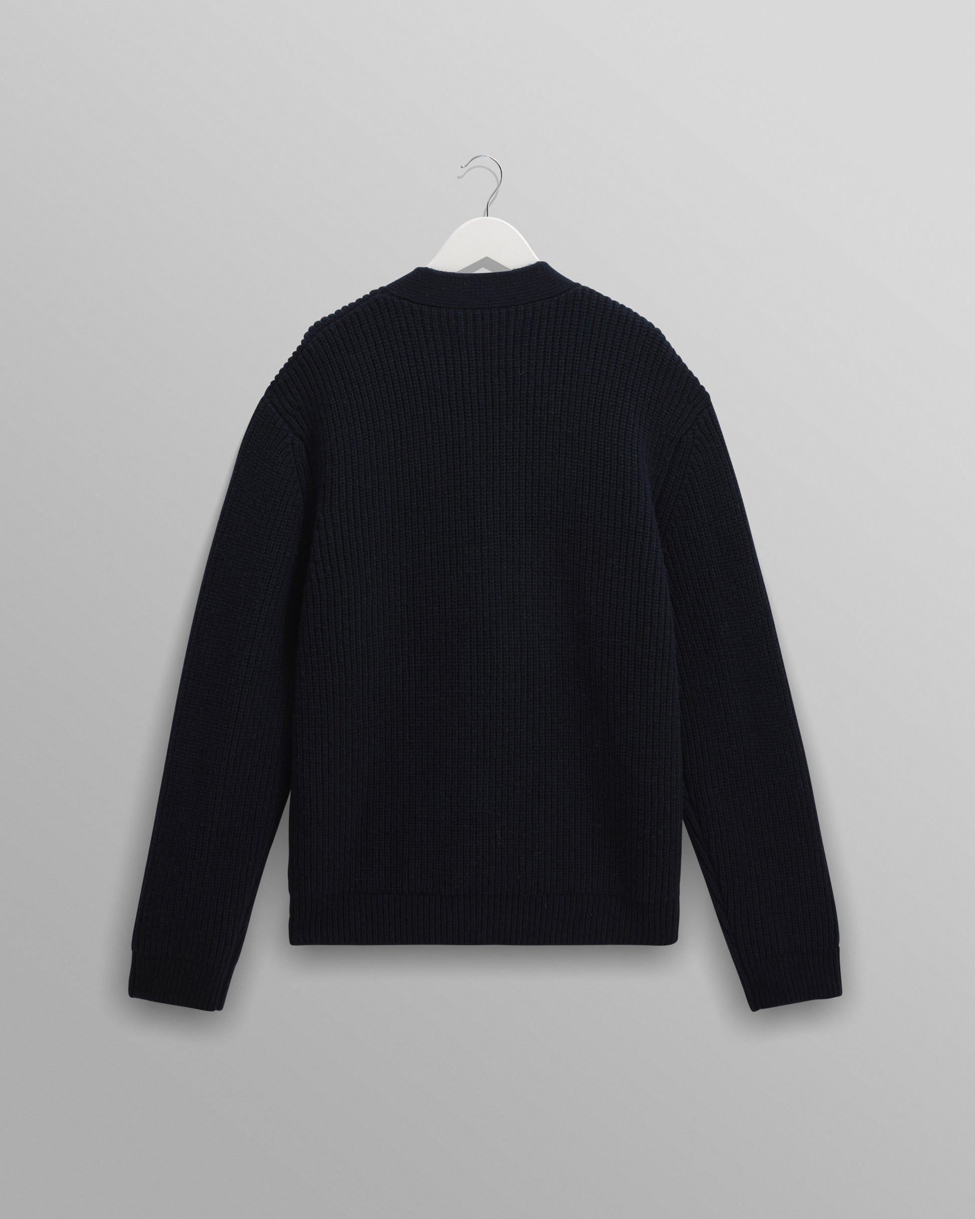 wax london men's Walker - Navy Rib Stitch Knit Cardigan