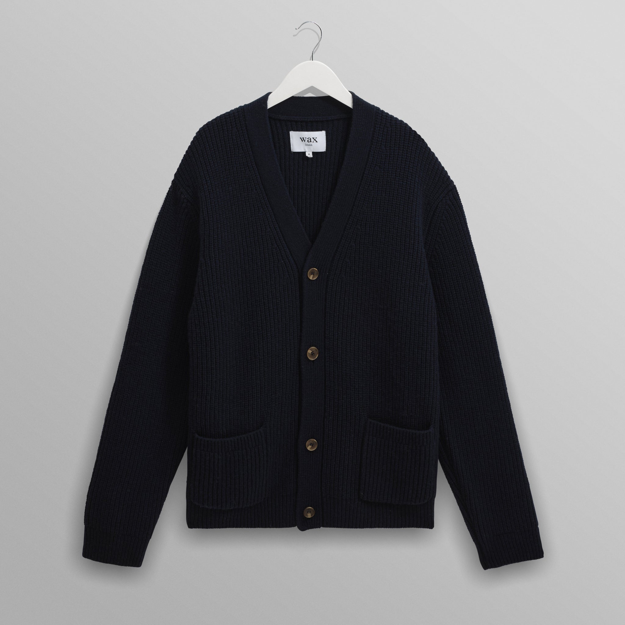 wax london men's Walker - Navy Rib Stitch Knit Cardigan