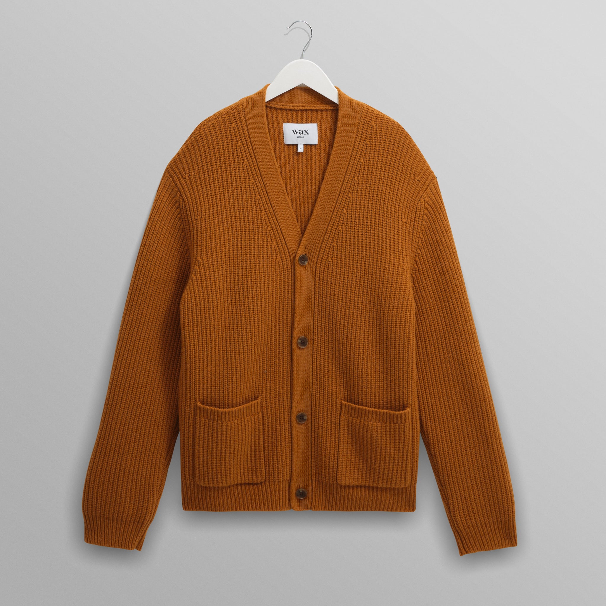 wax london men's Walker - Ochre Rib Stitch Knit Cardigan