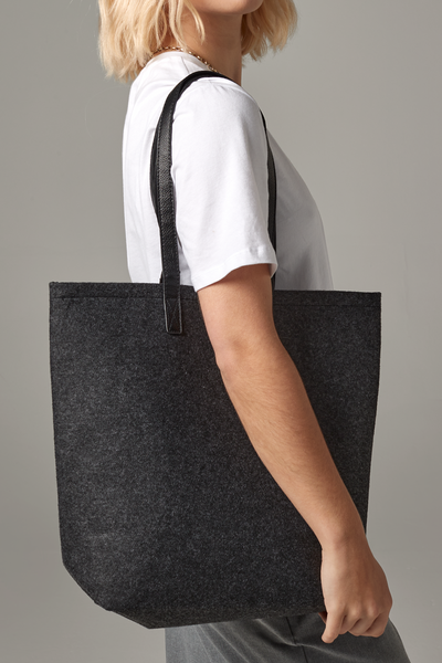 BagBase Premium Felt Tote Bag | 13 Litre Capacity | Faux Leather Straps | Charcoal or Grey | One Size