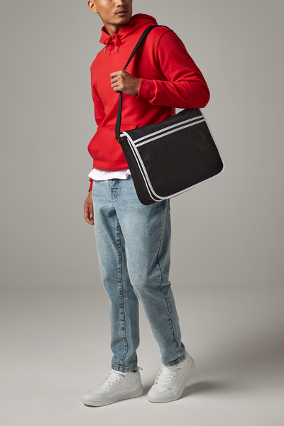 BagBase Retro Messenger Bag | 12 Litre Capacity | Contrast Styling | Black | One Size