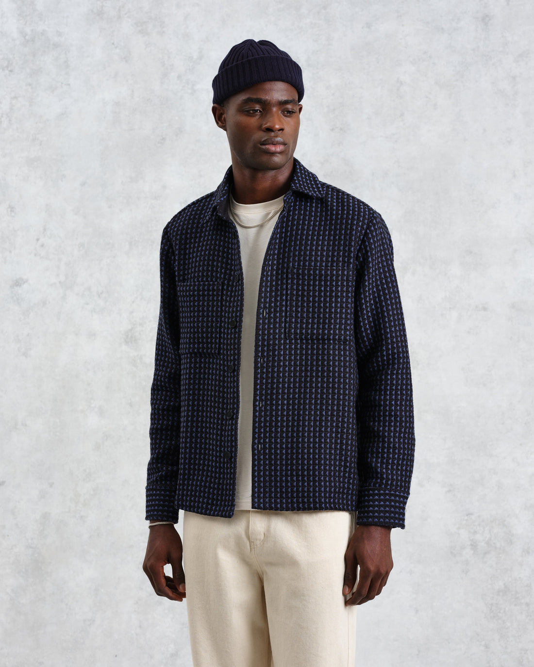 wax london men's Whiting - Black And Blue Frome Overshirt