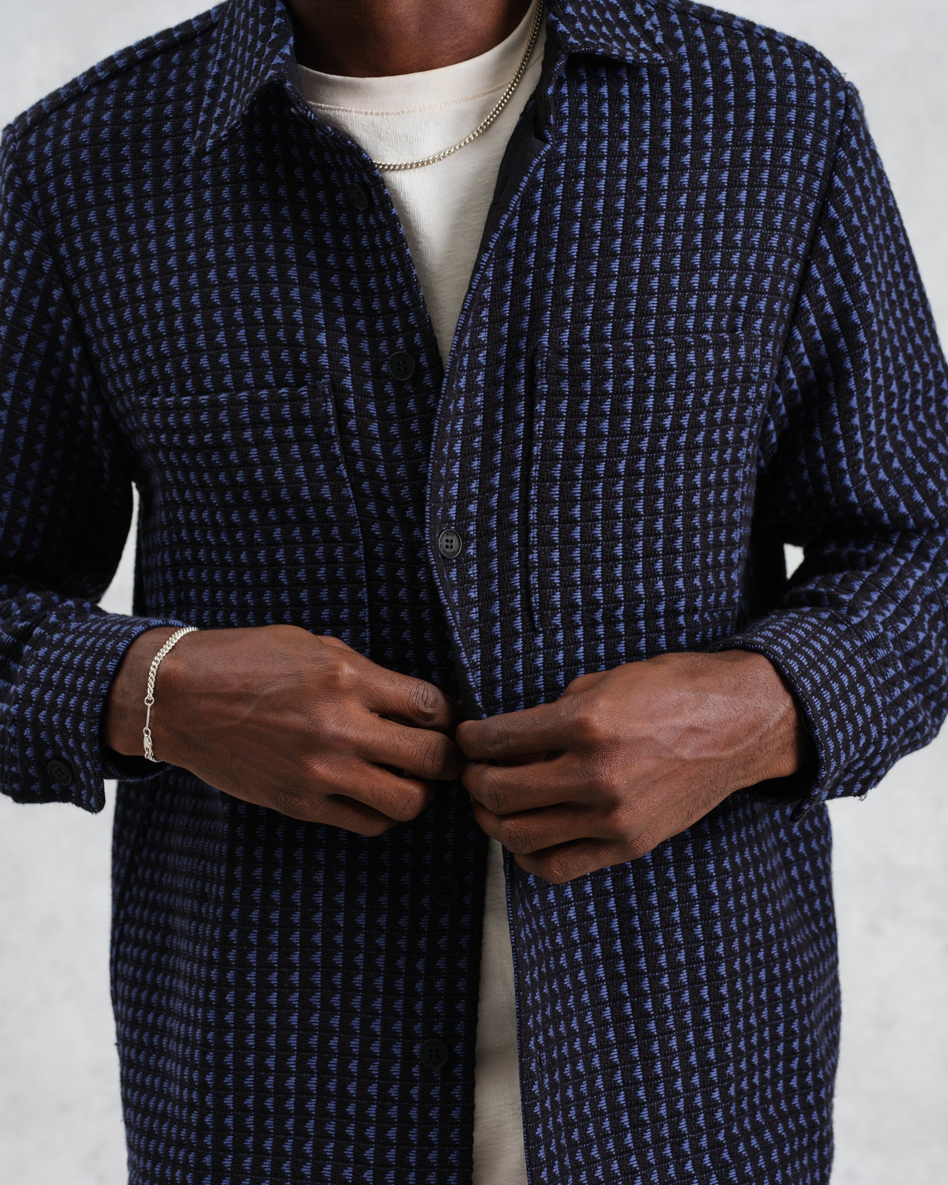 wax london men's Whiting - Black And Blue Frome Overshirt