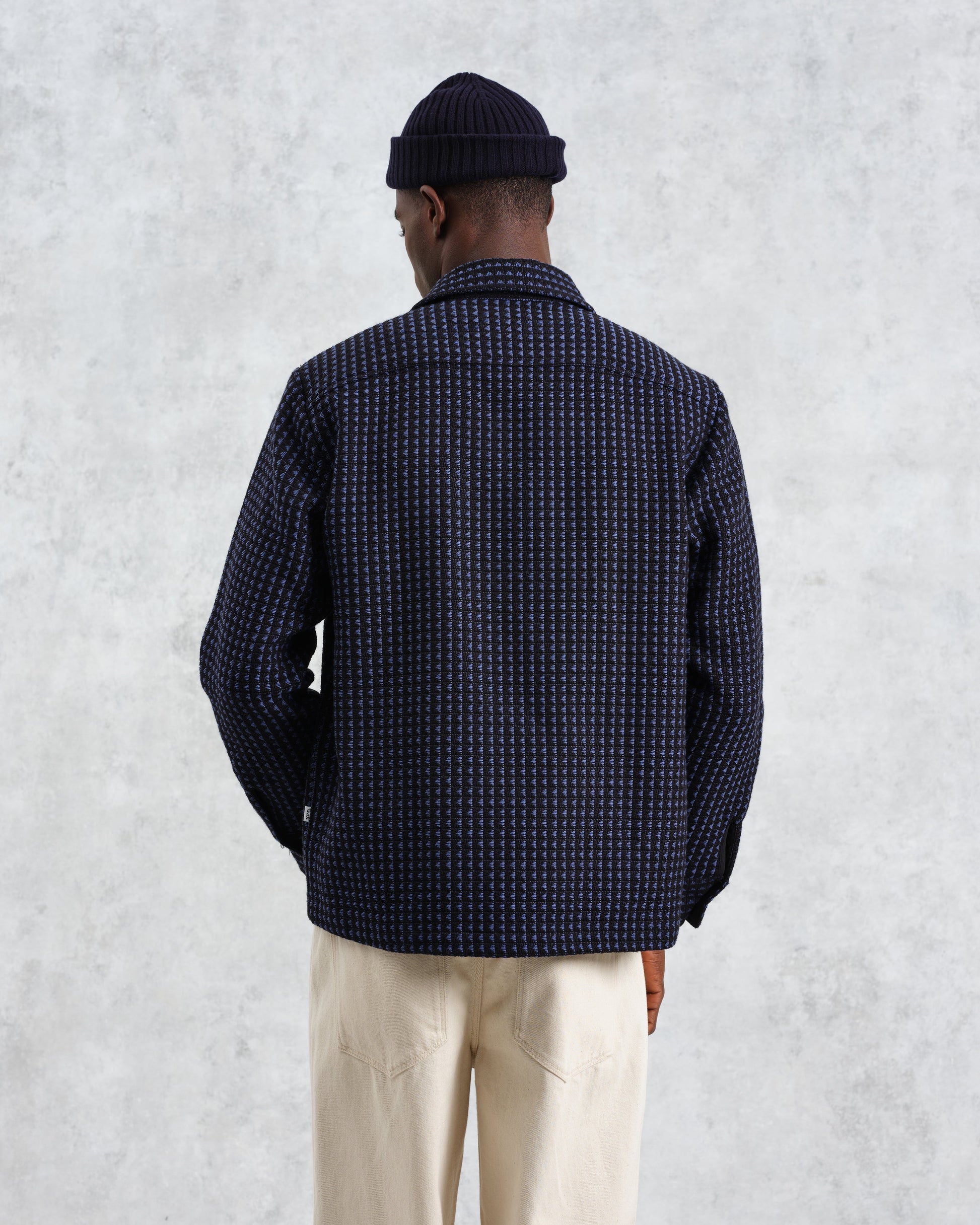 wax london men's Whiting - Black And Blue Frome Overshirt