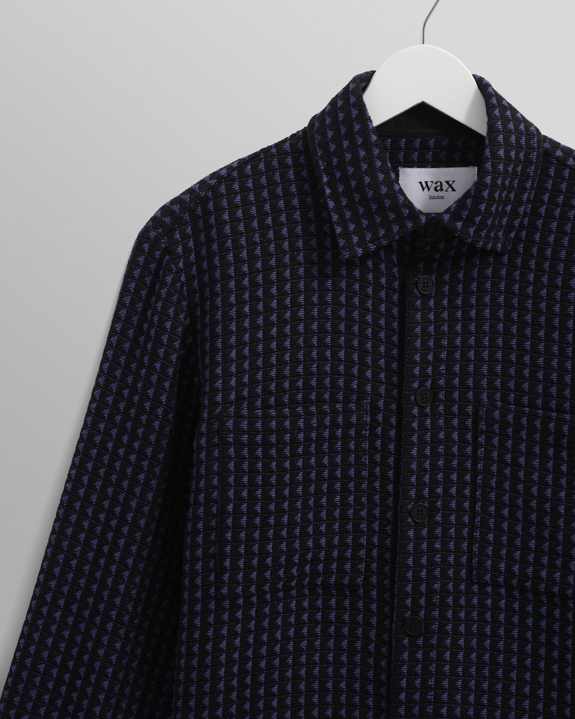 wax london men's Whiting - Black And Blue Frome Overshirt