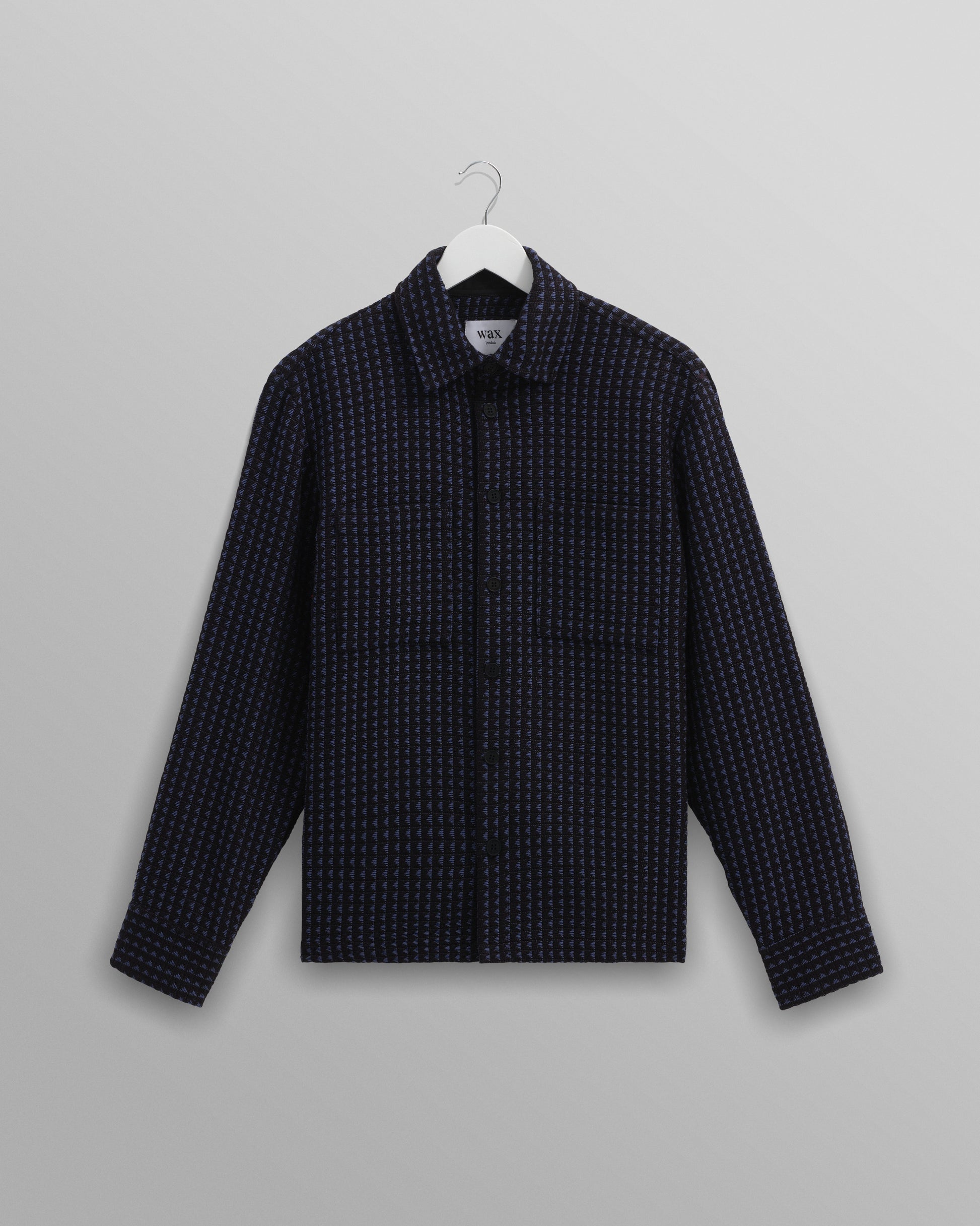 wax london men's Whiting - Black And Blue Frome Overshirt