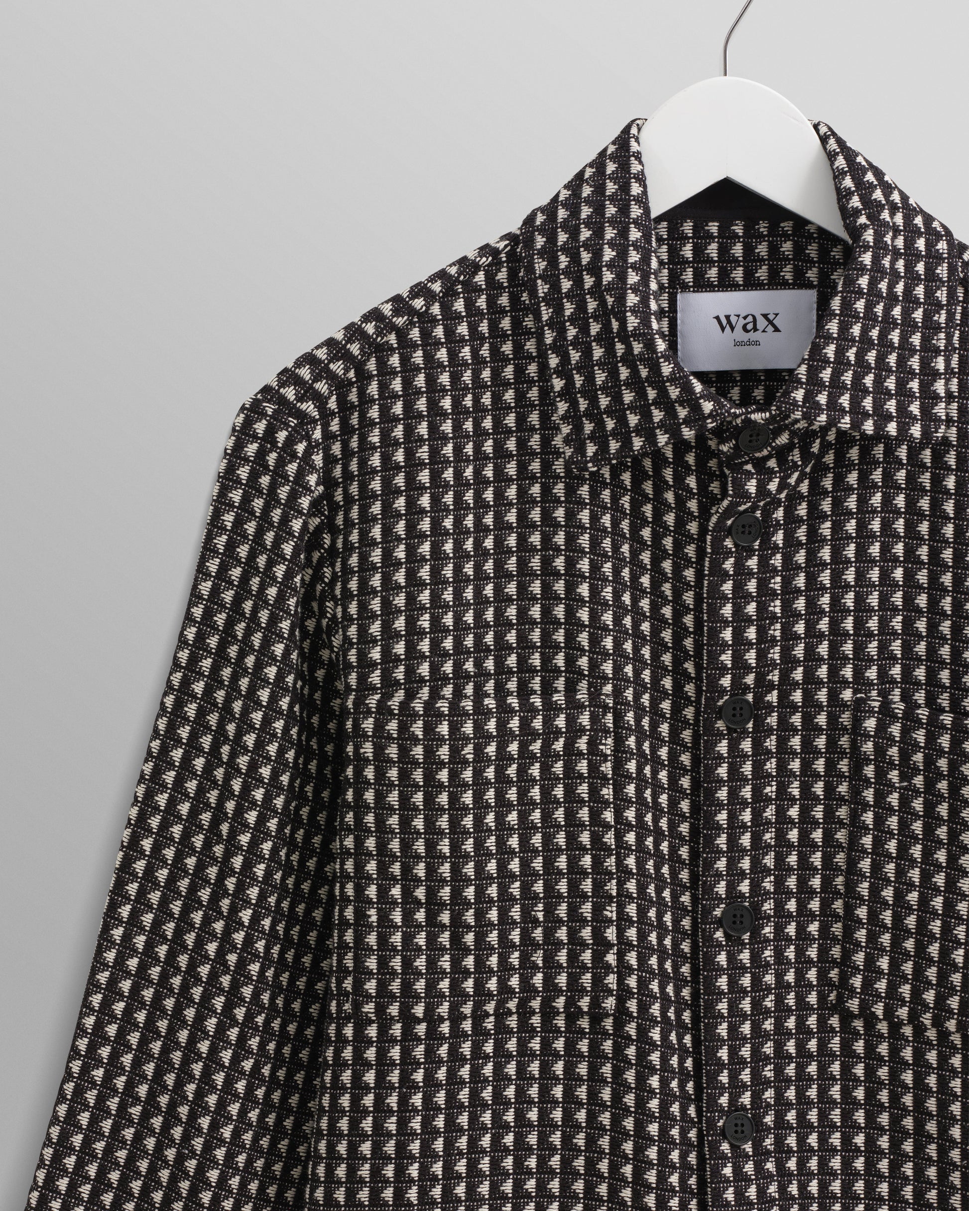 wax london men's Whiting - Black And Ecru Frome Overshirt