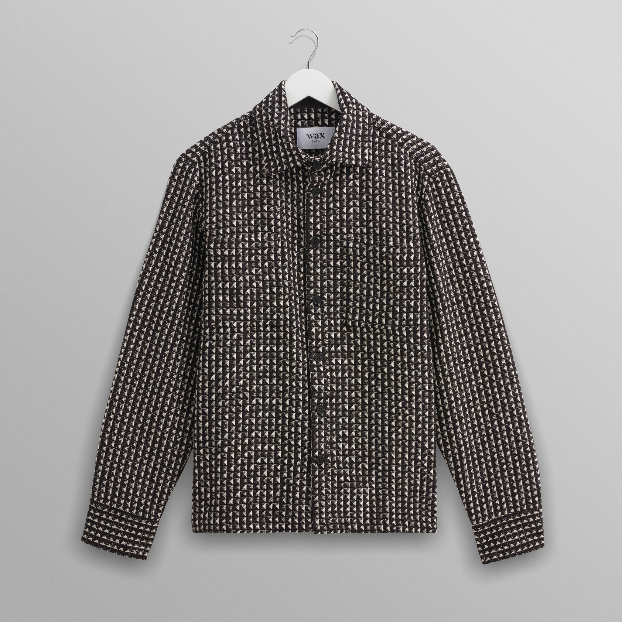 wax london men's Whiting - Black And Ecru Frome Overshirt