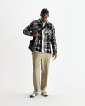 wax london men's Whiting - Black And Ecru Glitch Check Overshirt