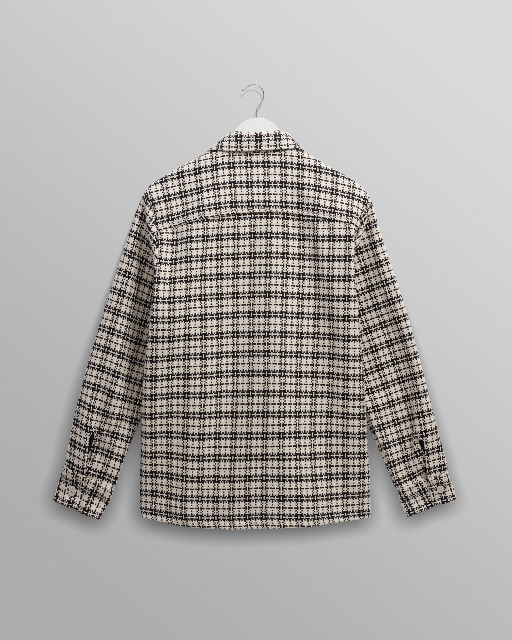 wax london men's Whiting - Black And Ecru Yard Check Overshirt