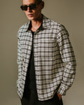 wax london men's Whiting - Black And Ecru Yard Check Overshirt