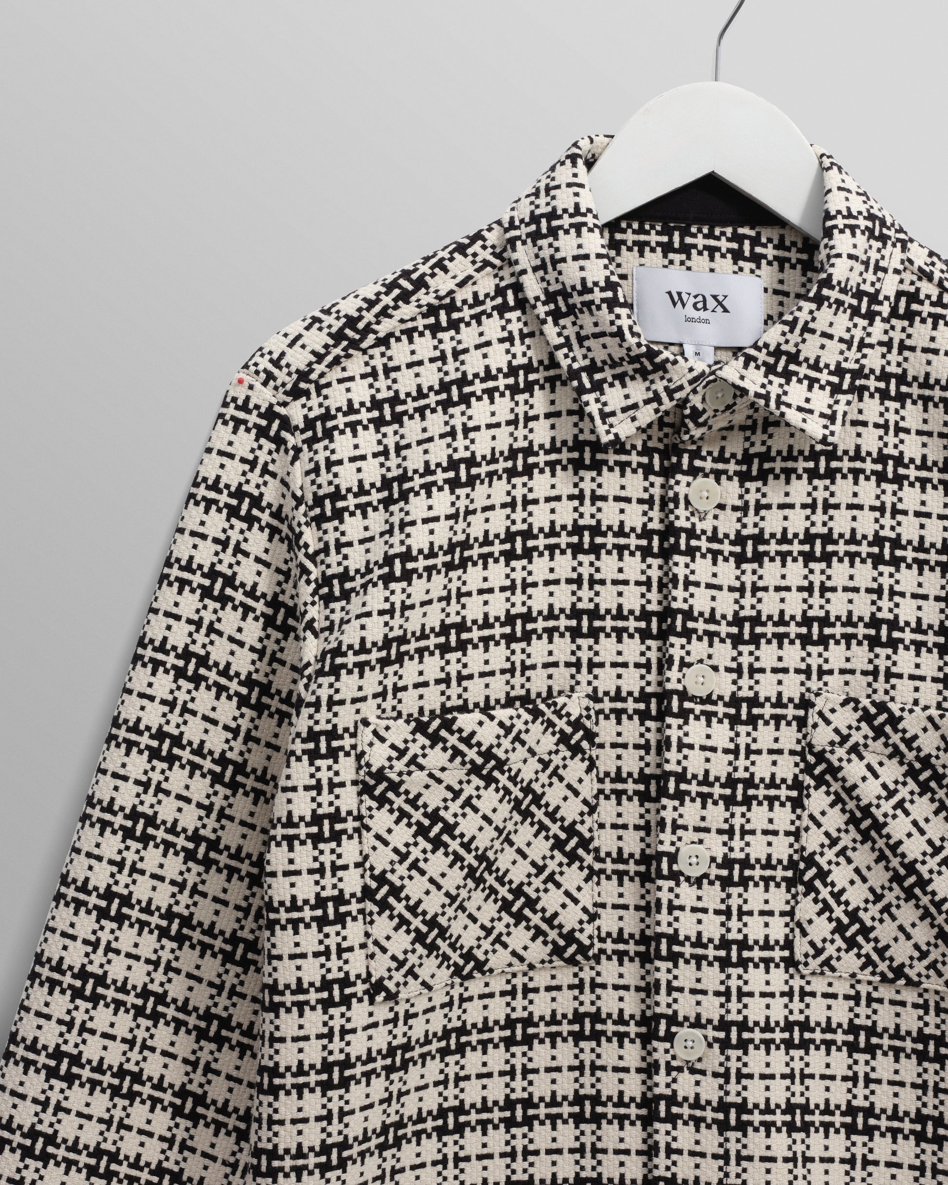 wax london men's Whiting - Black And Ecru Yard Check Overshirt
