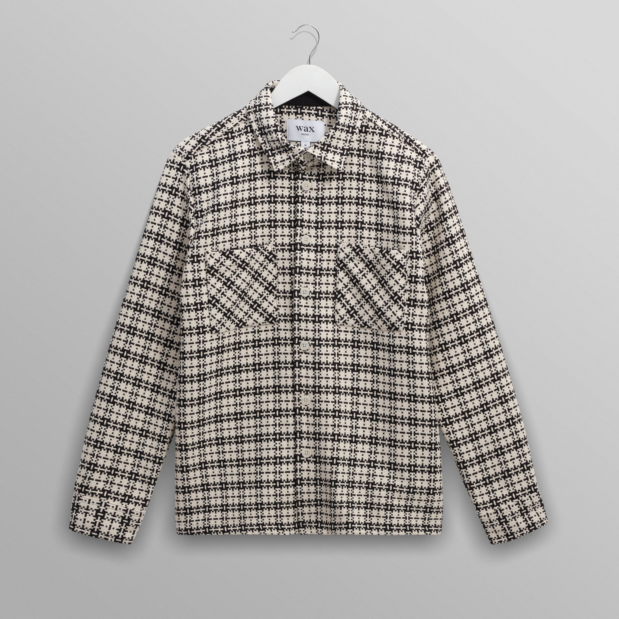wax london men's Whiting - Black And Ecru Yard Check Overshirt