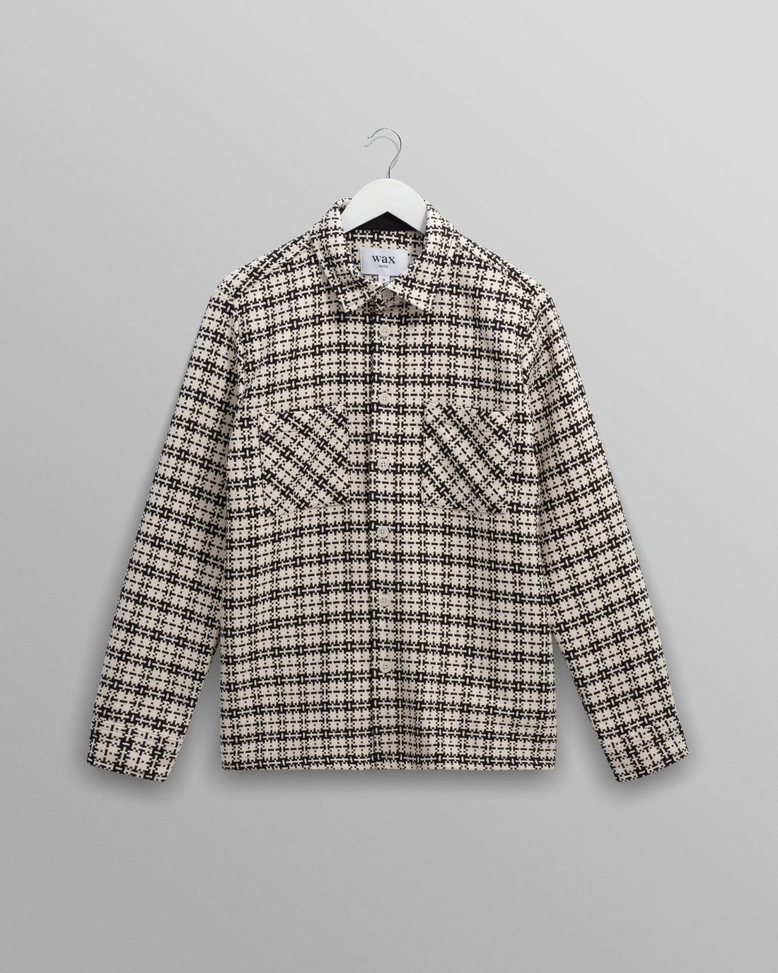 wax london men's Whiting - Black And Ecru Yard Check Overshirt