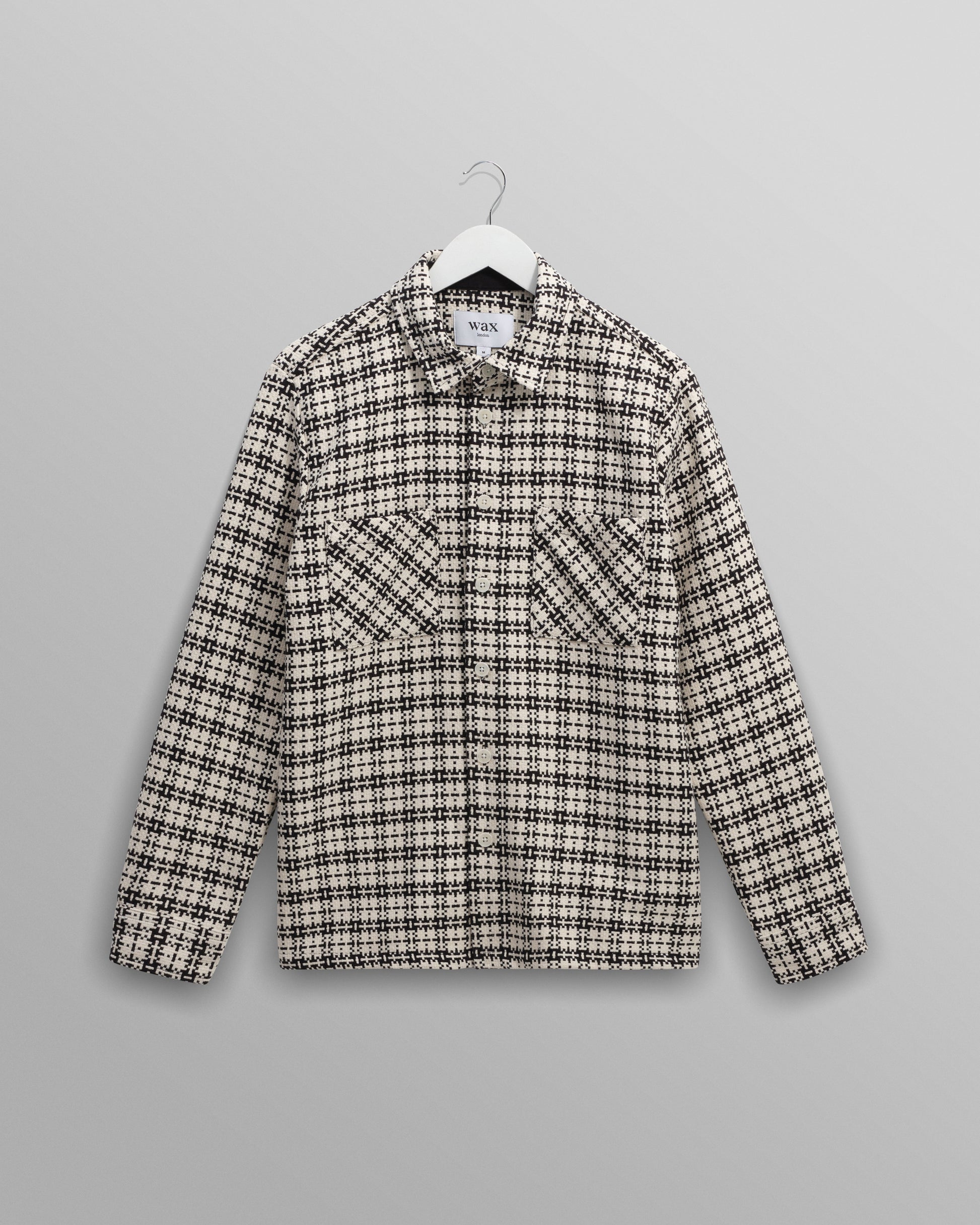 wax london men's Whiting - Black And Ecru Yard Check Overshirt