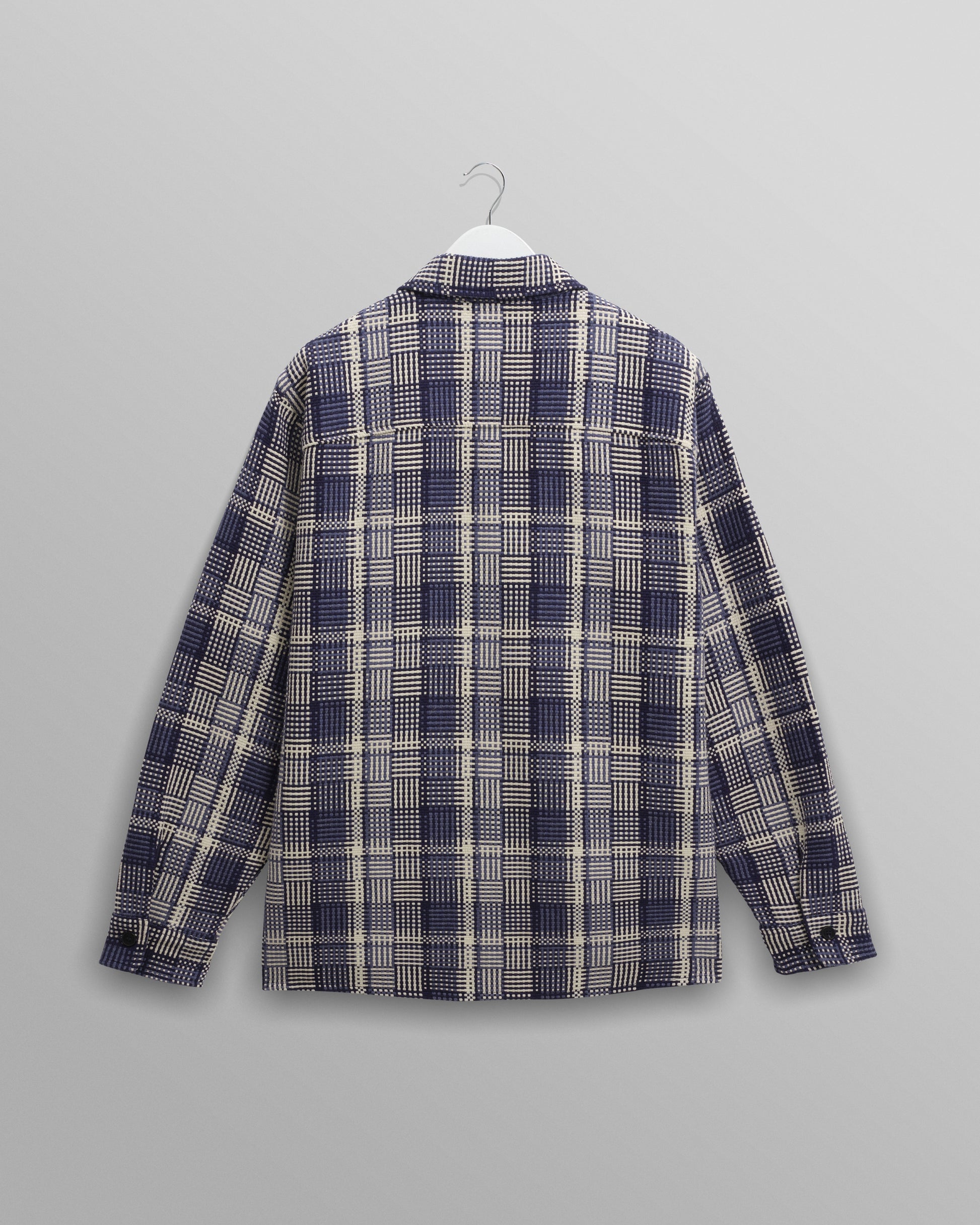 wax london men's Whiting - Blue And Ecru Basket Weave Overshirt