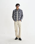 wax london men's Whiting - Blue And Ecru Basket Weave Overshirt