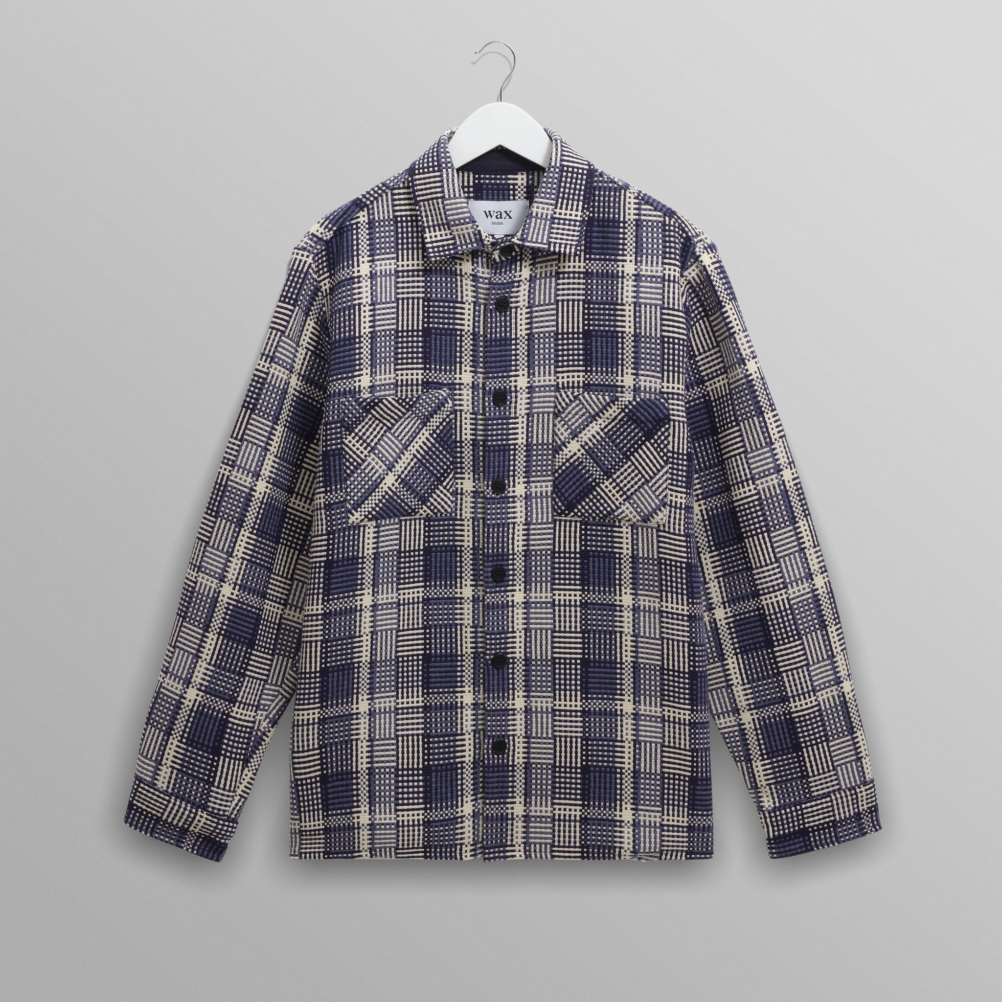 wax london men's Whiting - Blue And Ecru Basket Weave Overshirt