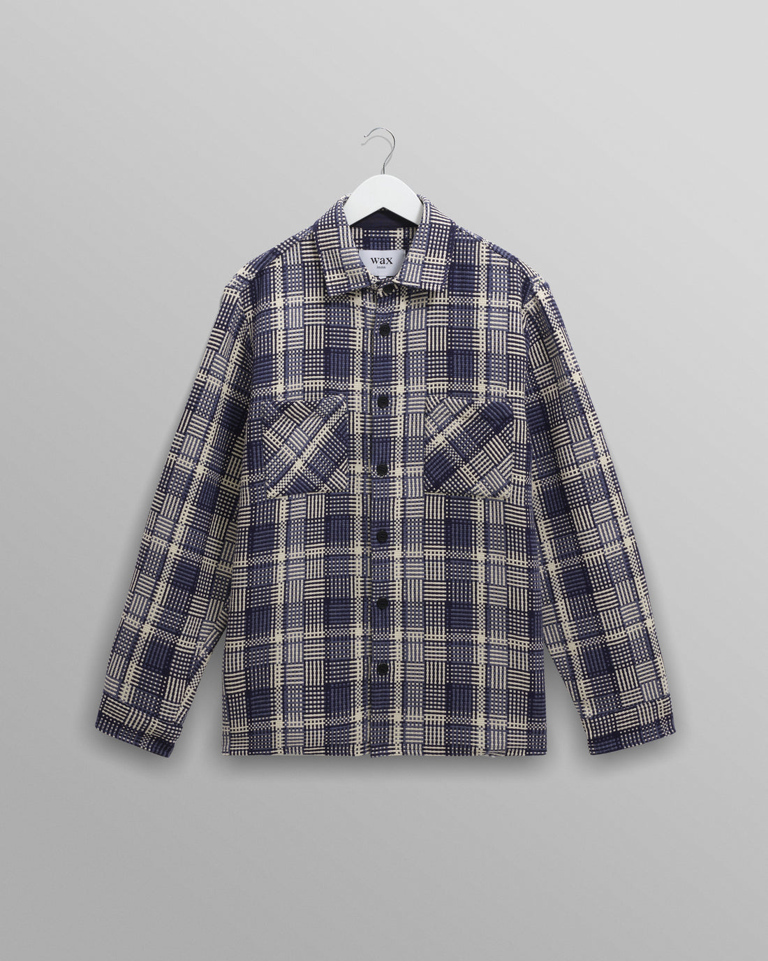 wax london men's Whiting - Blue And Ecru Basket Weave Overshirt