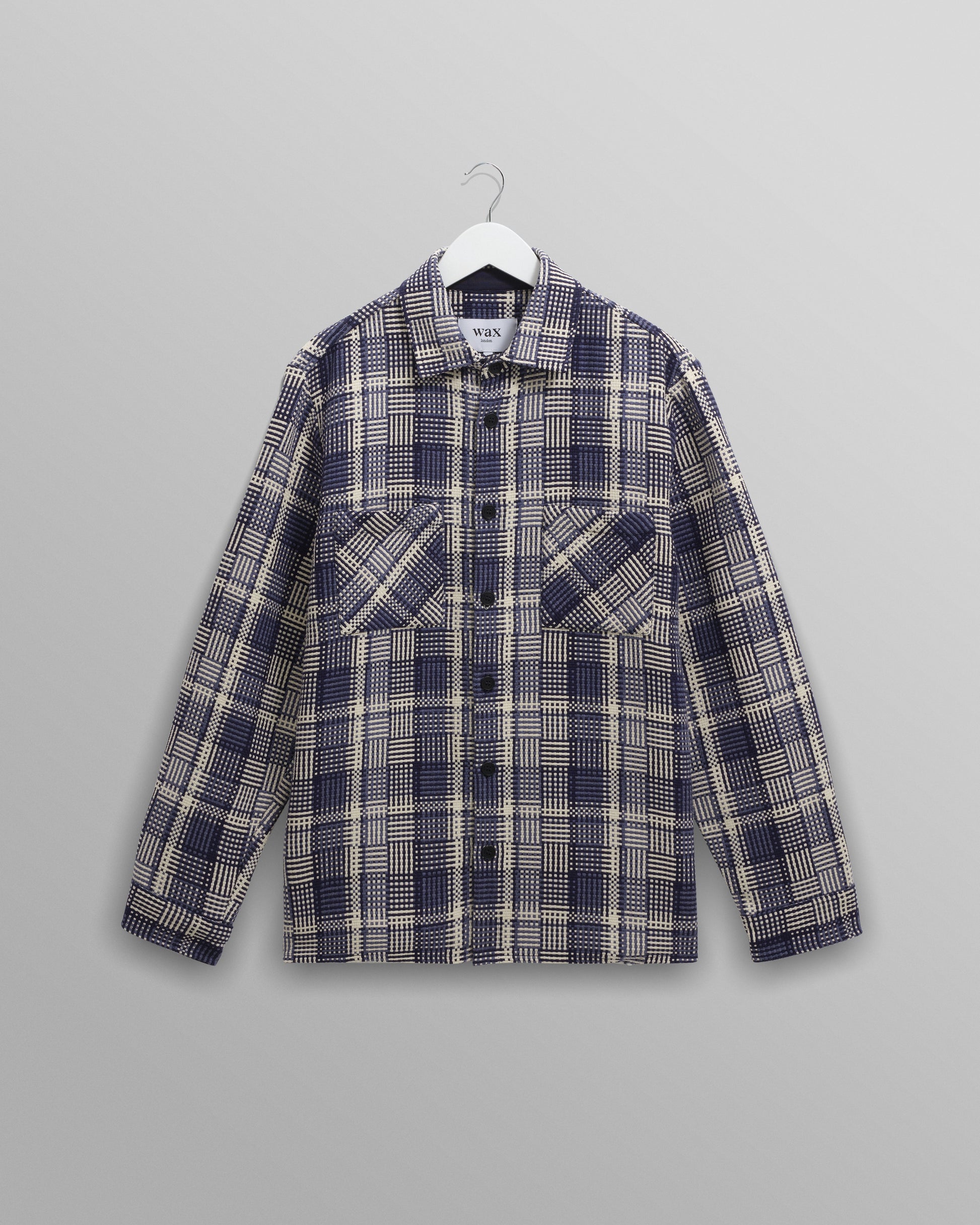 wax london men's Whiting - Blue And Ecru Basket Weave Overshirt