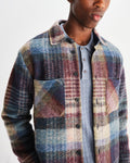 wax london men's Whiting - Blue And Multicolour Wool Check Overshirt