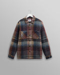 wax london men's Whiting - Blue And Multicolour Wool Check Overshirt