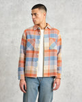 wax london men's Whiting - Blue And Orange Pike Check Overshirt