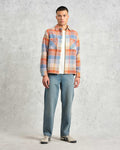 wax london men's Whiting - Blue And Orange Pike Check Overshirt