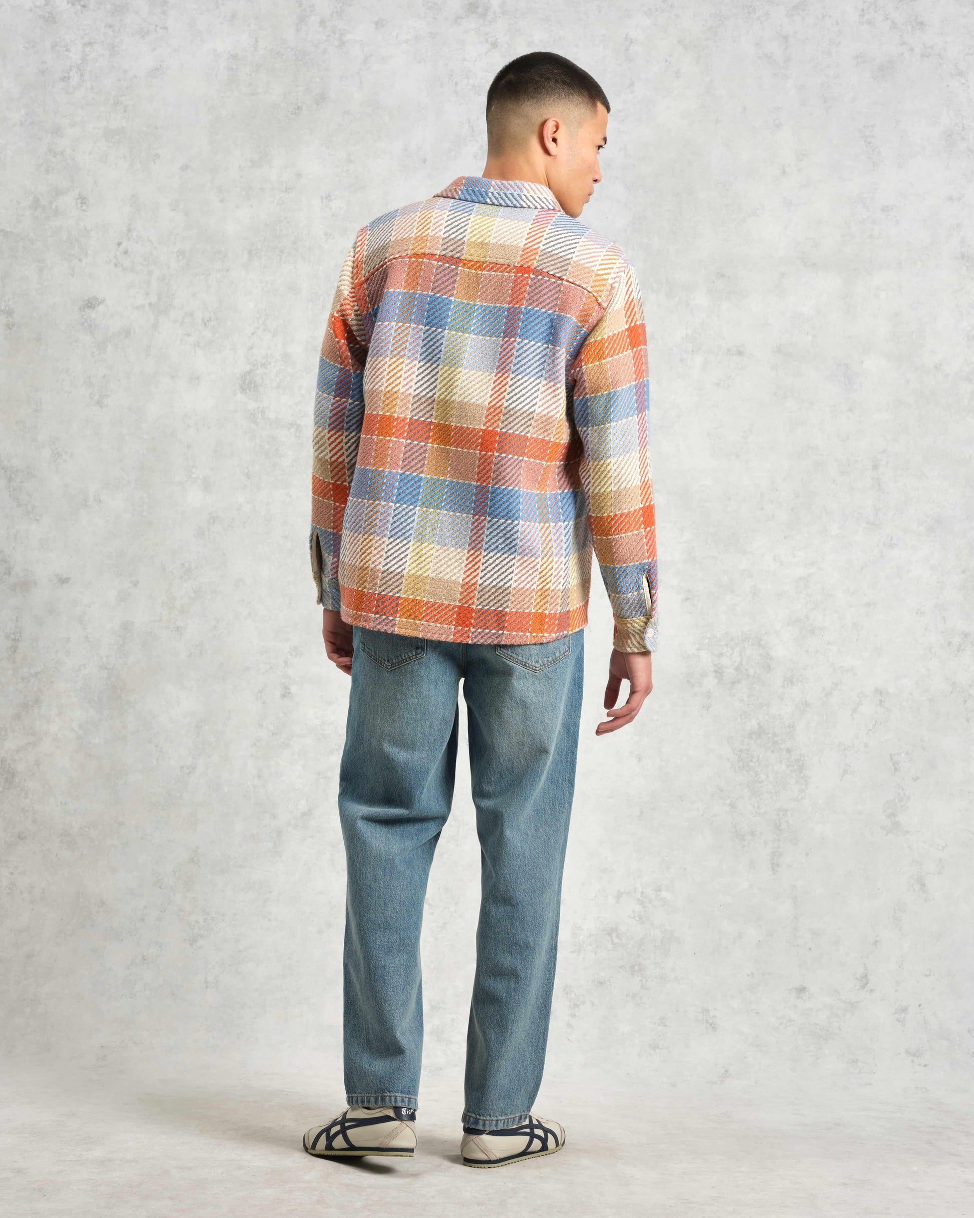 wax london men's Whiting - Blue And Orange Pike Check Overshirt