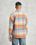 wax london men's Whiting - Blue And Orange Pike Check Overshirt