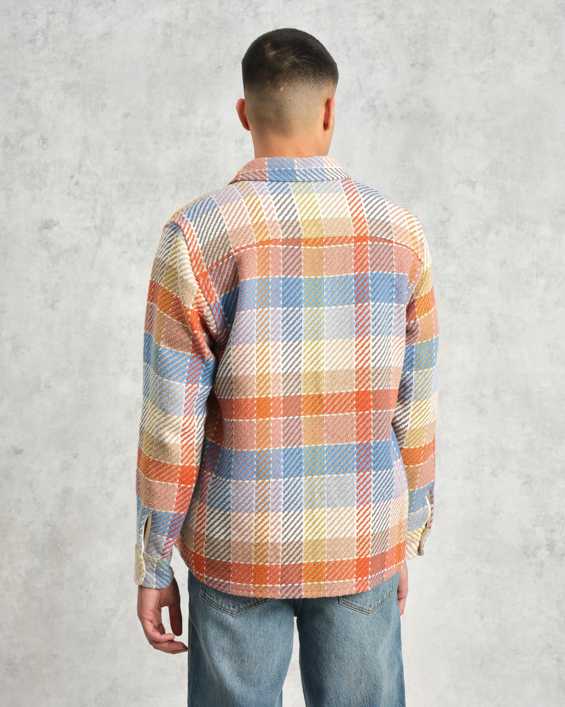 wax london men's Whiting - Blue And Orange Pike Check Overshirt