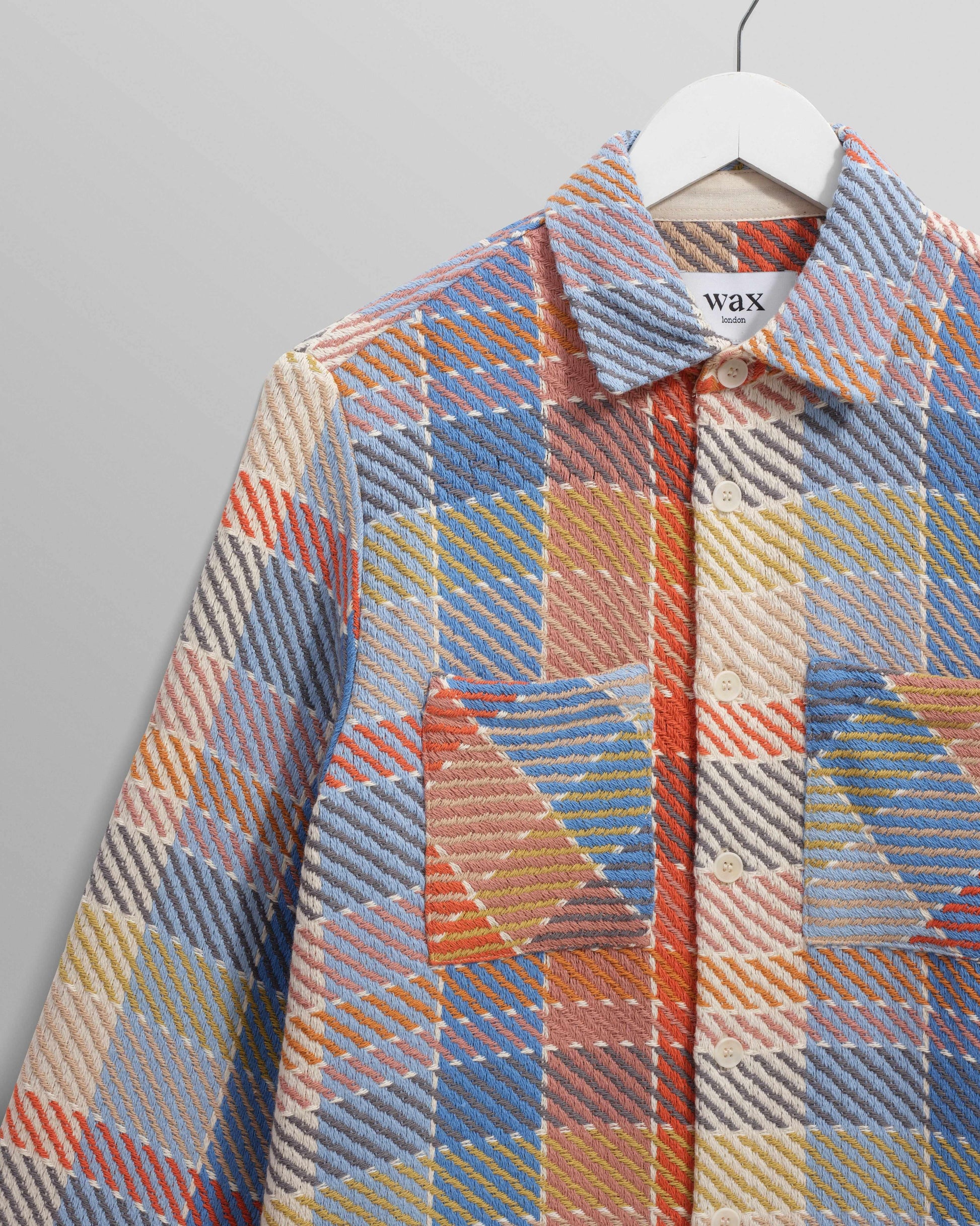 wax london men's Whiting - Blue And Orange Pike Check Overshirt