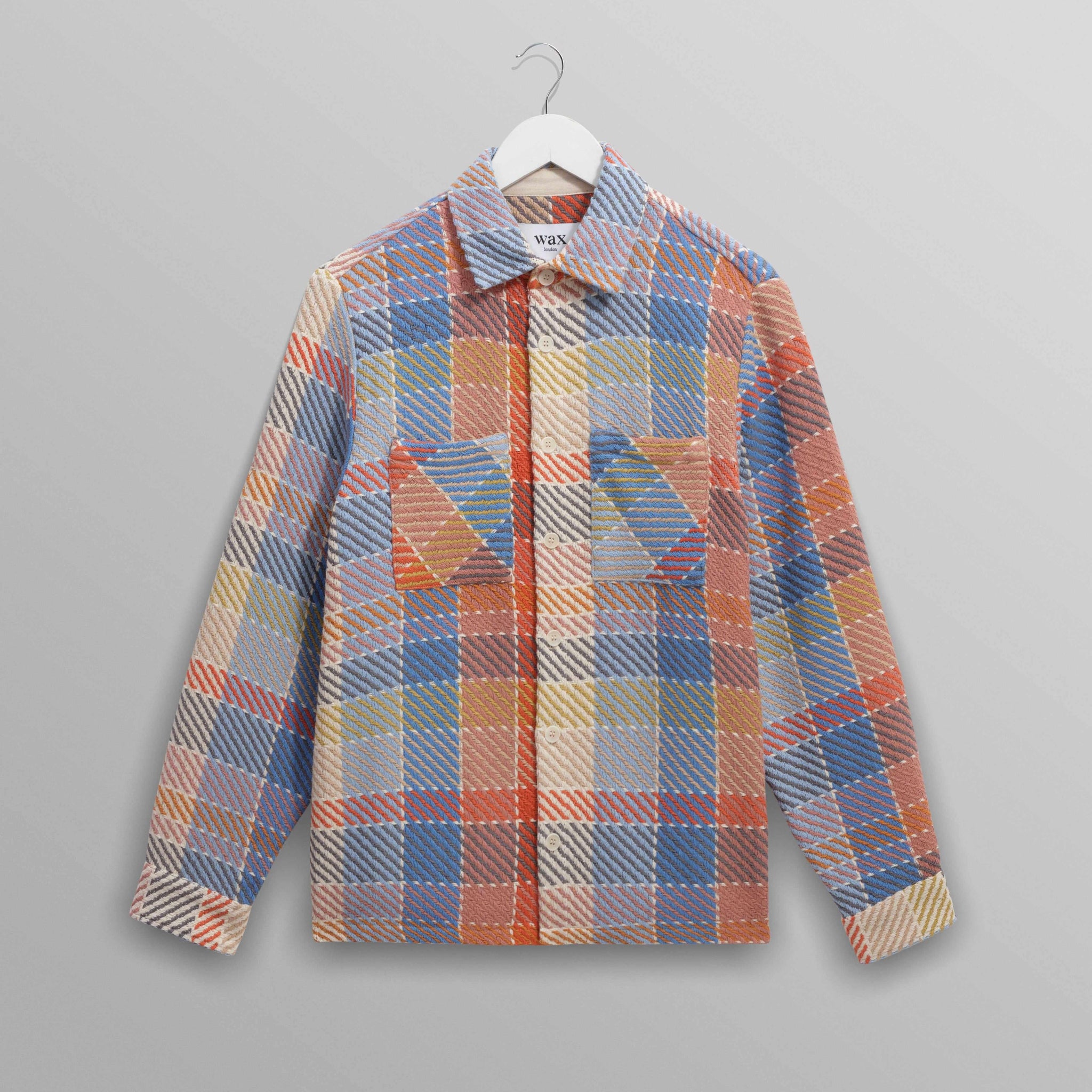 wax london men's Whiting - Blue And Orange Pike Check Overshirt