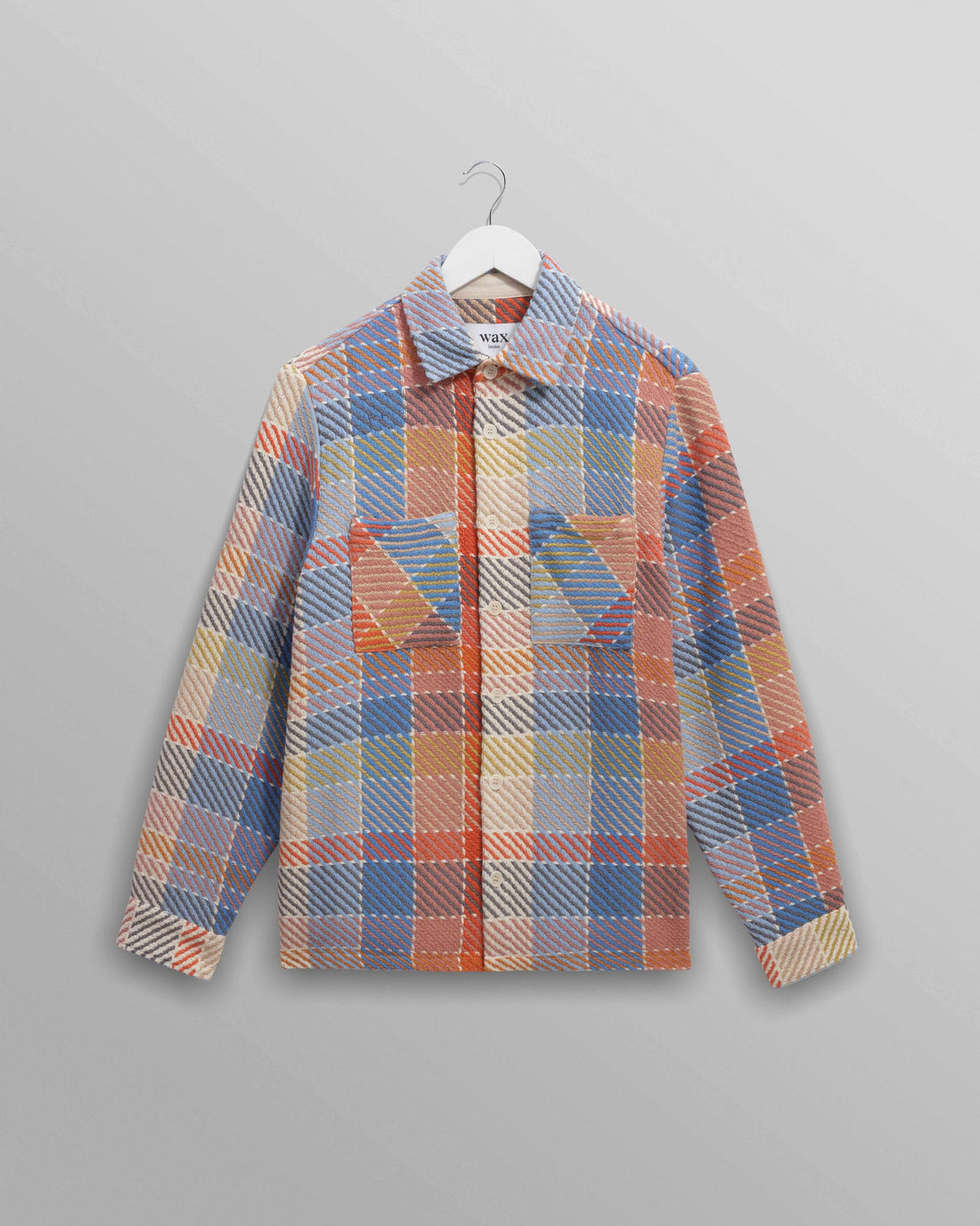 wax london men's Whiting - Blue And Orange Pike Check Overshirt