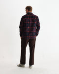 wax london men's Whiting - Burgundy And Multicolour Glitch Check Overshirt