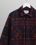 wax london men's Whiting - Burgundy And Multicolour Glitch Check Overshirt