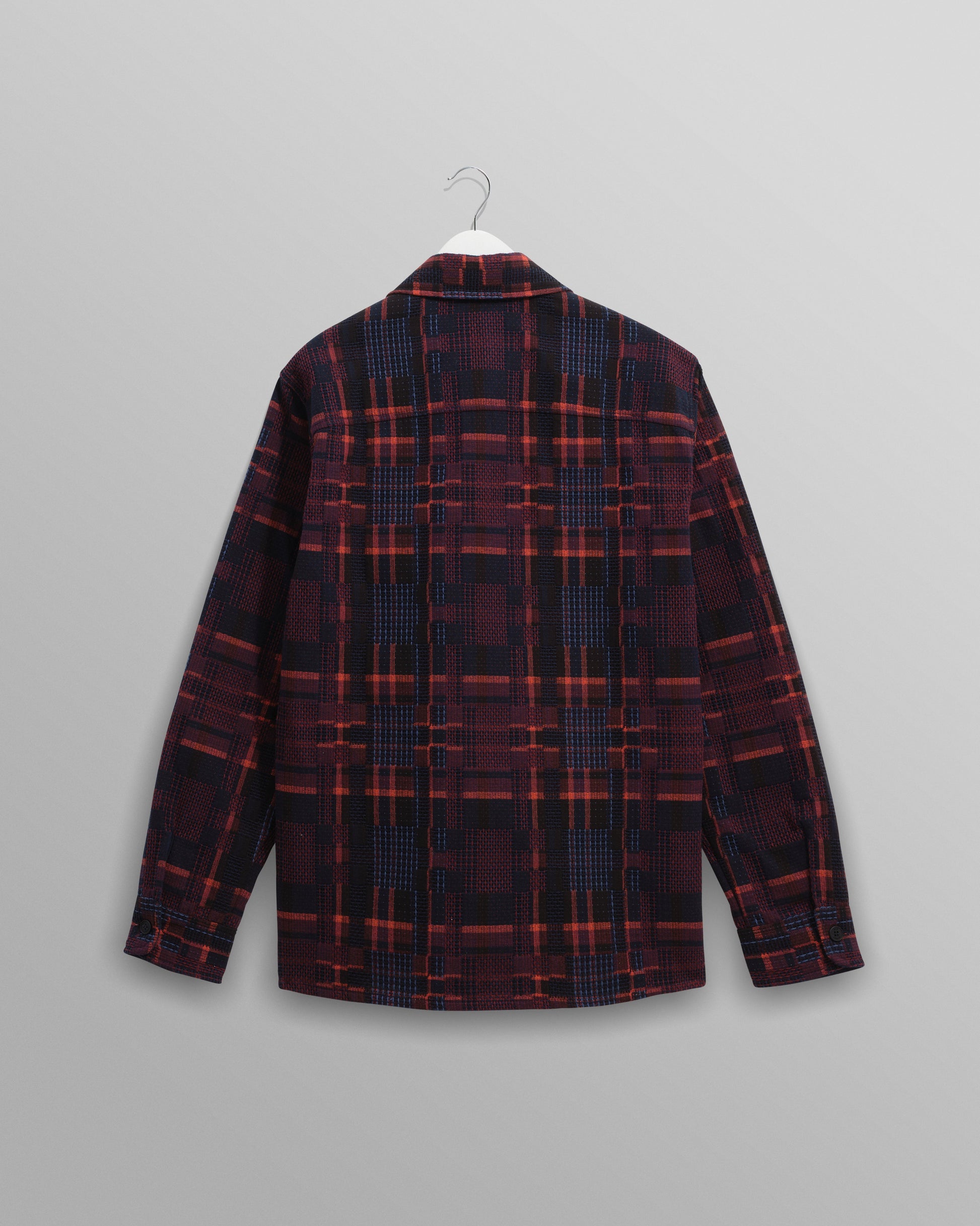 wax london men's Whiting - Burgundy And Multicolour Glitch Check Overshirt