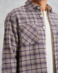 wax london men's Whiting - Ecru And Blue Basket Check Overshirt
