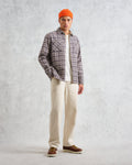 wax london men's Whiting - Ecru And Blue Basket Check Overshirt