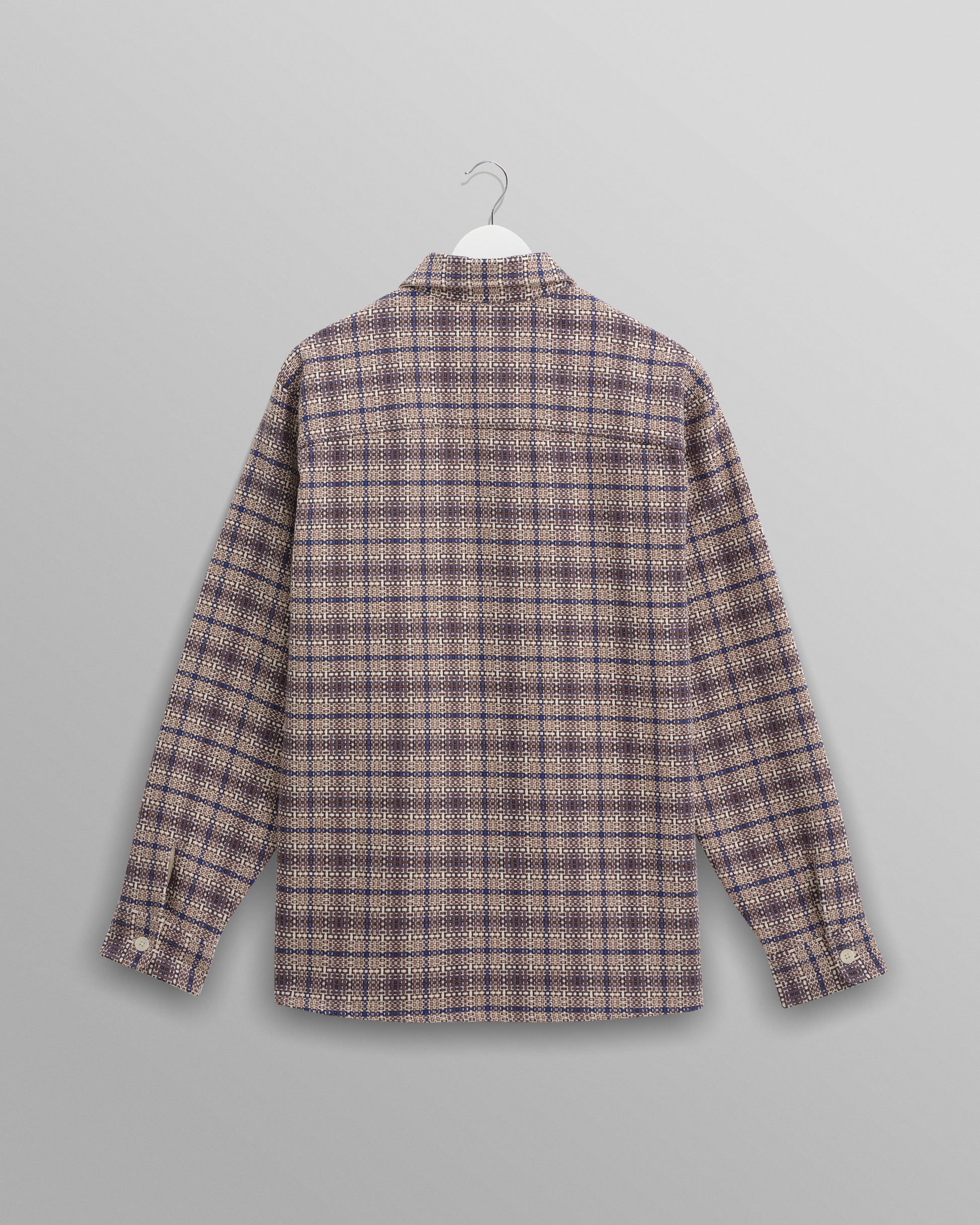 wax london men's Whiting - Ecru And Blue Basket Check Overshirt