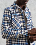 wax london men's Whiting - Ecru And Blue Strand Check Overshirt