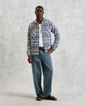 wax london men's Whiting - Ecru And Blue Strand Check Overshirt