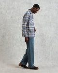 wax london men's Whiting - Ecru And Blue Strand Check Overshirt