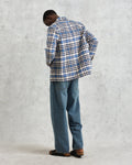 wax london men's Whiting - Ecru And Blue Strand Check Overshirt